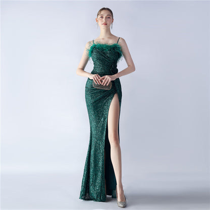 Fur Crafted Flower Formal Dress