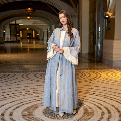 2 Pcs Suit Middle East Evening Dress Cross-border Muslim Lady Lotus Leaf Sleeve New Dress Abaya Robe