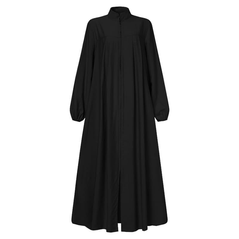 Muslim Style Arabic Style Stand-up Collar Zipper Pockets Abaya Casual Dresses