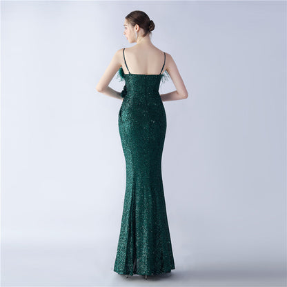Fur Crafted Flower Formal Dress