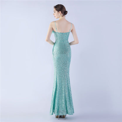 Ostrich Beaded Side Split Formal Dress