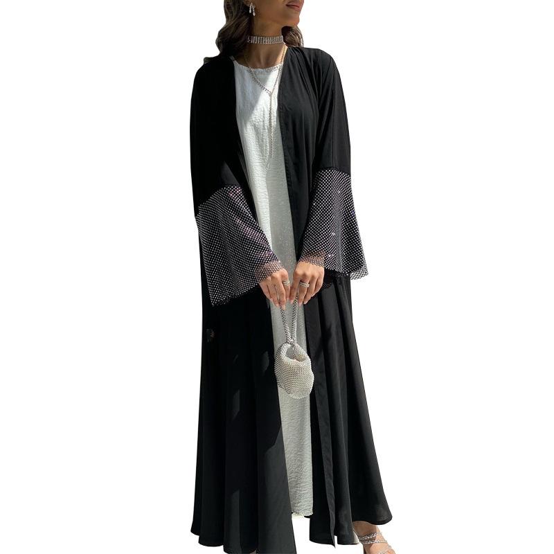 Abaya Muslim Elastic Diamond Mesh Robe