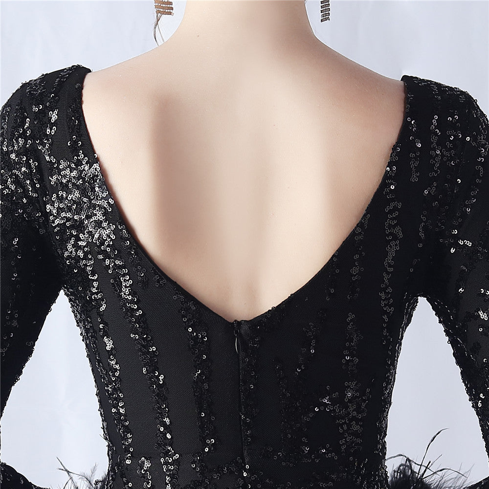 Ostrich Fur Mesh Beaded Formal Dresses