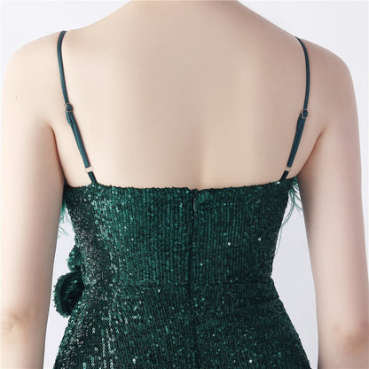 Fur Crafted Flower Formal Dress