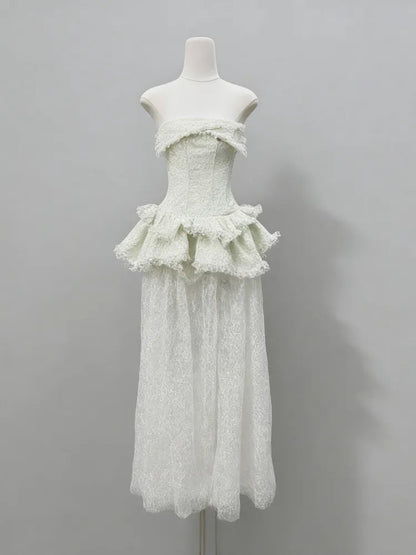 tiffany fitted lace-paneled Strapless maxi dress in green