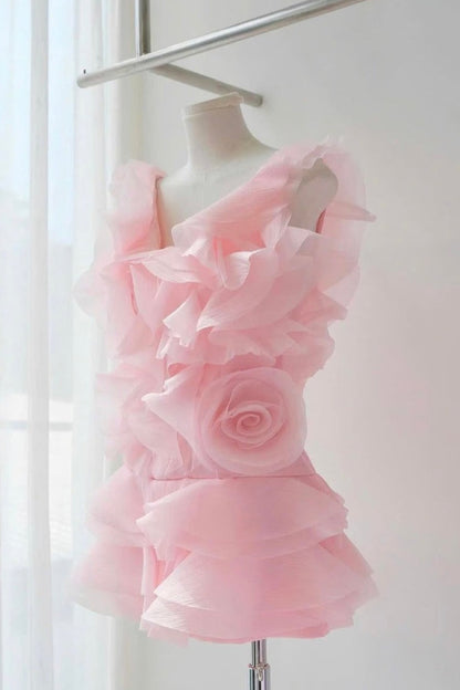 Theia Ruffle Layers Strapless Mini Dress In Pink