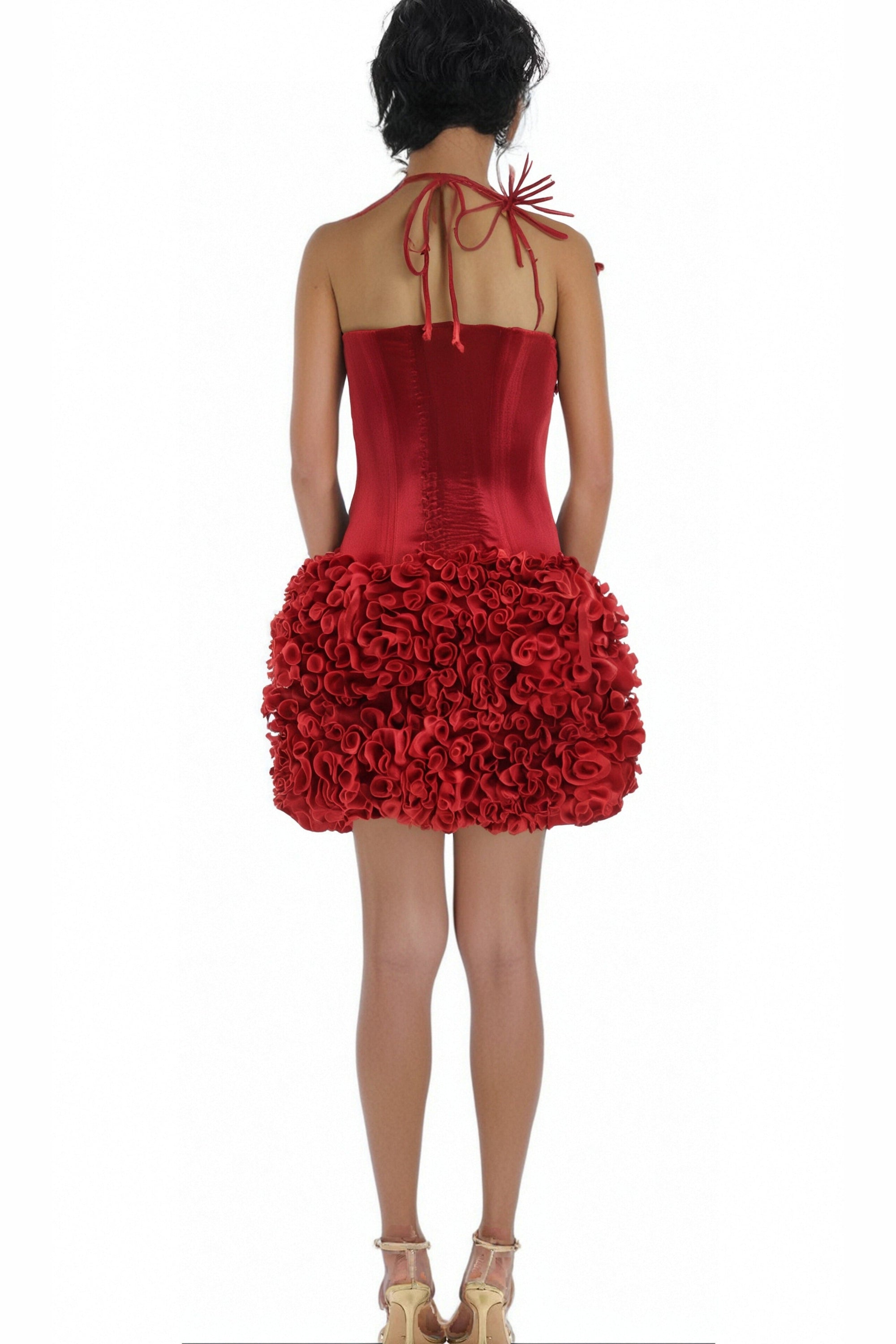velvet corset floral mini skirt suit in red