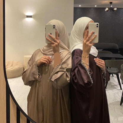 1pcs Solid Color Beaded Cardigan Robe