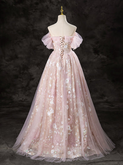 A-Line Off Shoulder Pink Dress