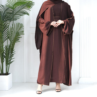 3pcs Set Cardigan+without Sleeves Inner Dress+Hijab