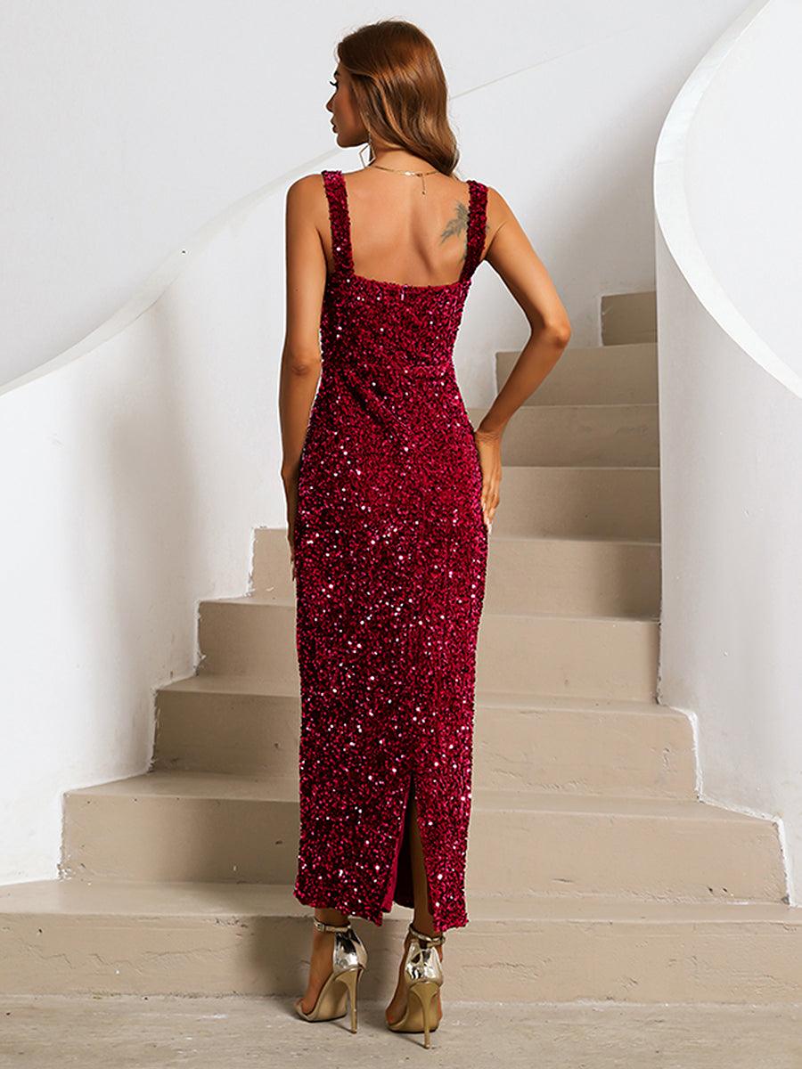 Square Neck Sequin Cocktail Dress
