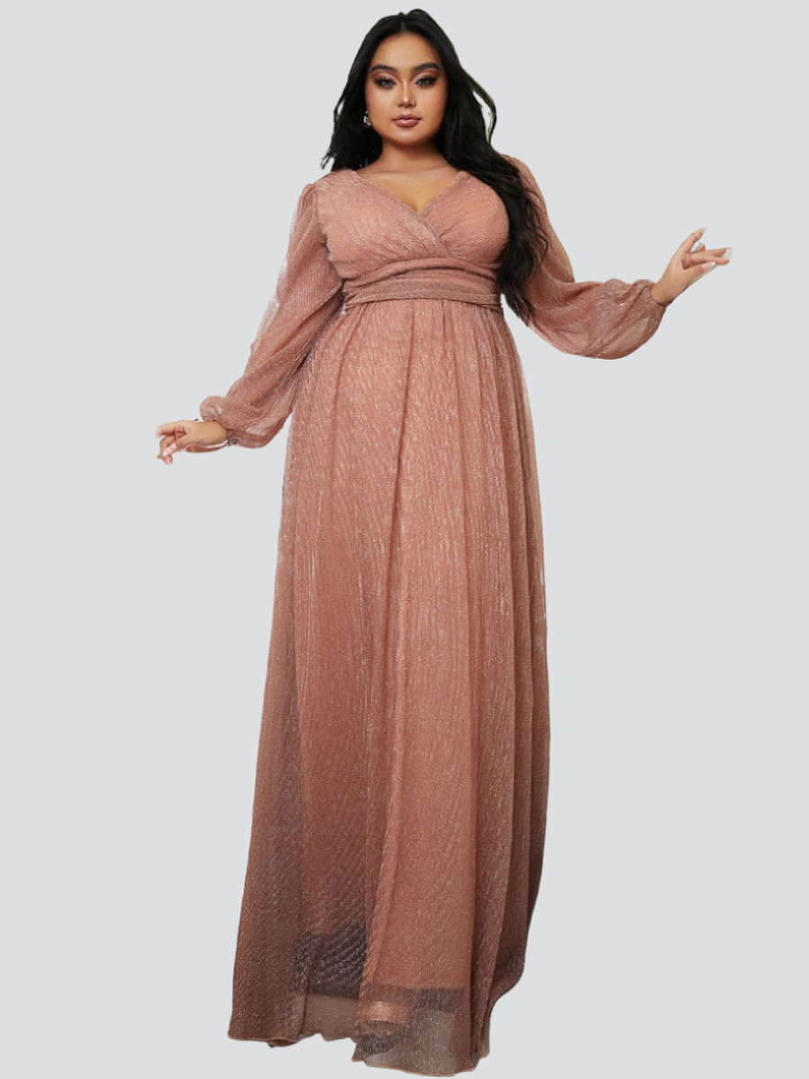 Plus Size Backless V Neck Tulle Maxi Dress