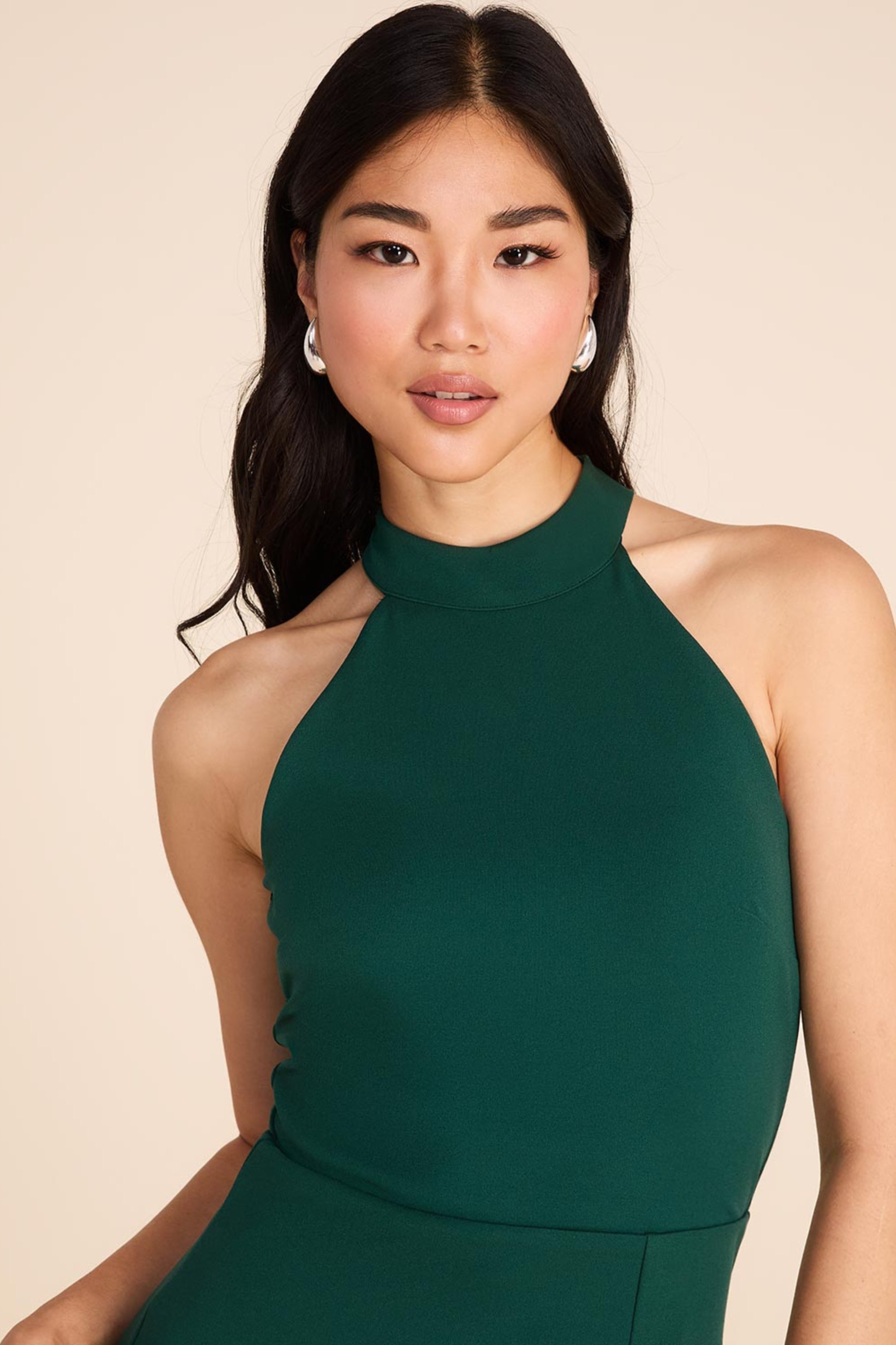 Mock Neck Sleeveless Gown With Front Slit