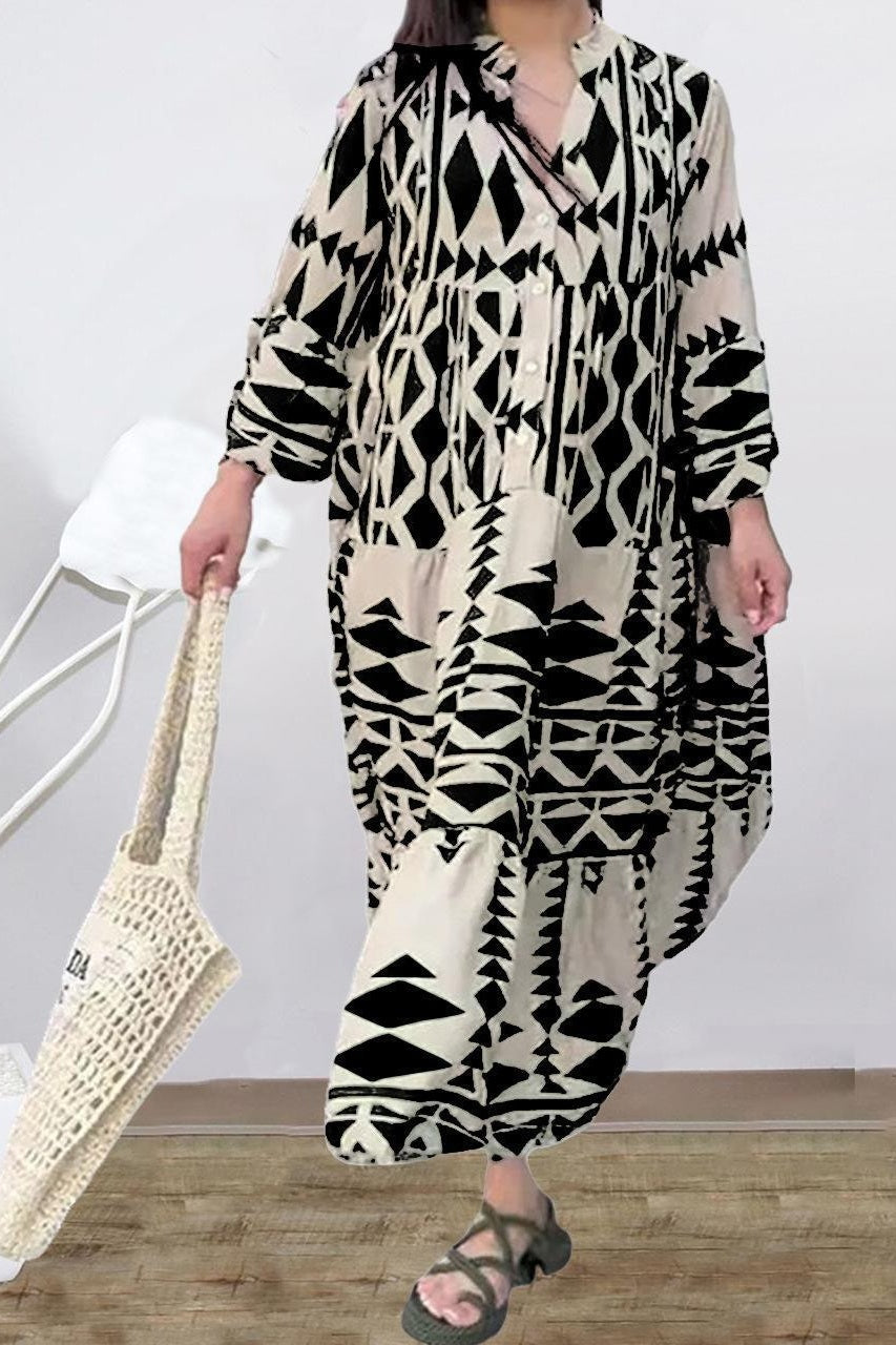 Ladies Elegant Printed Shirt Skirt Bohemian Dress