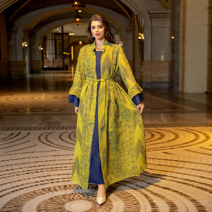 2 Pcs Suit Middle East Evening Dress Cross-border Muslim Lady Lotus Leaf Sleeve New Dress Abaya Robe