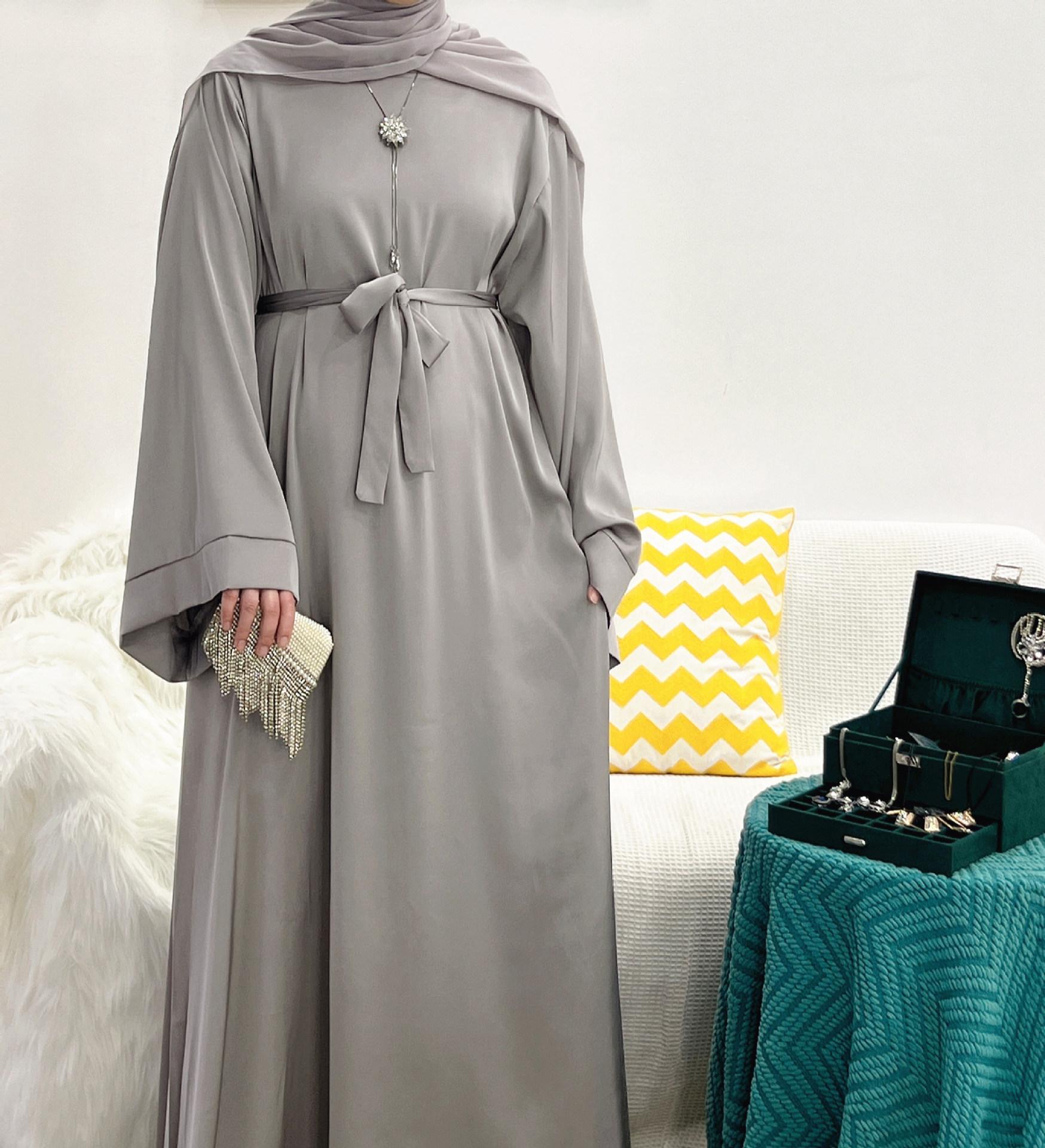 Satin Solid Color Abaya with Zip Pockets