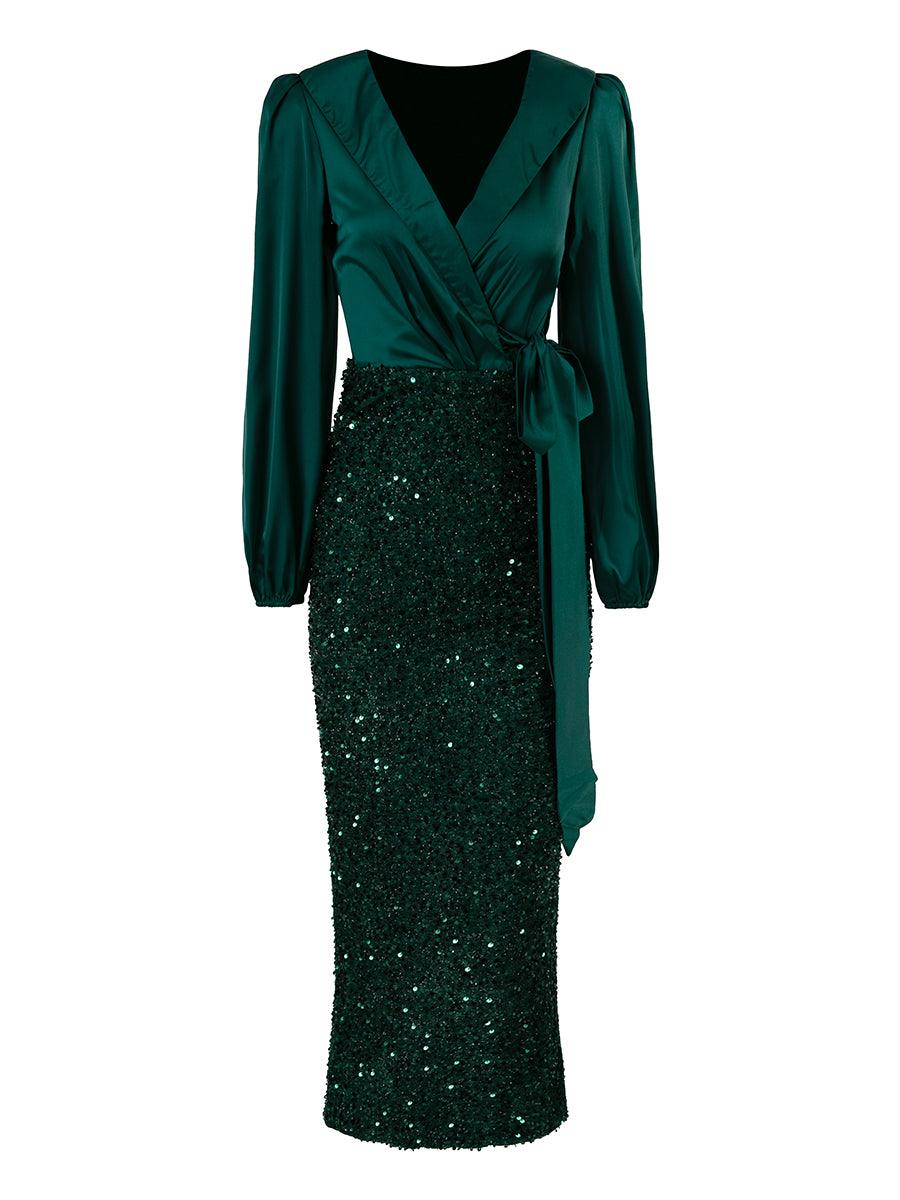 Wrap Panel Sequin Formal Dress