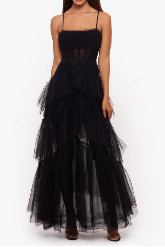 Jasmine Spaghetti Strap Mesh Corset Gown