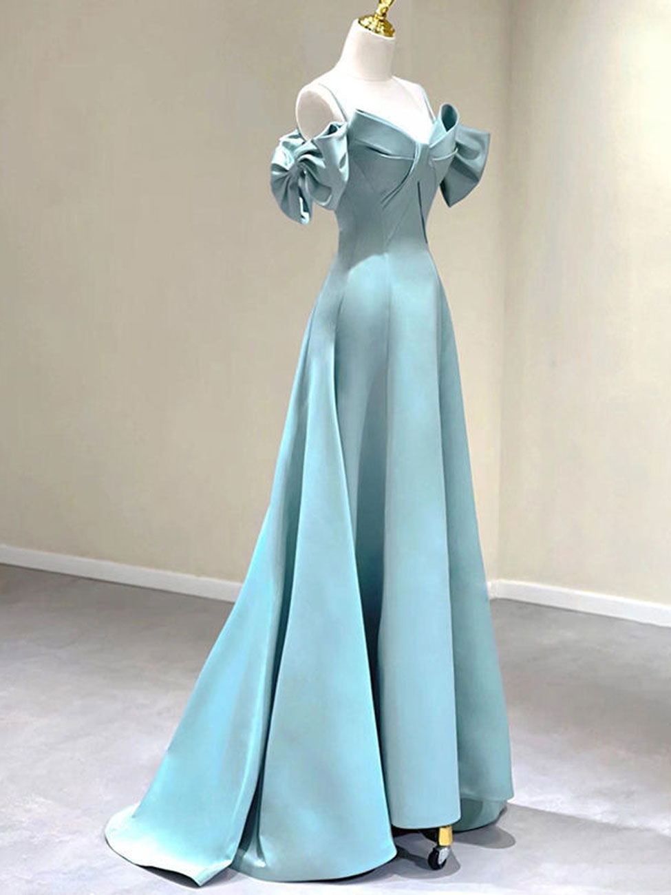 Blue A-Line Satin Dresses