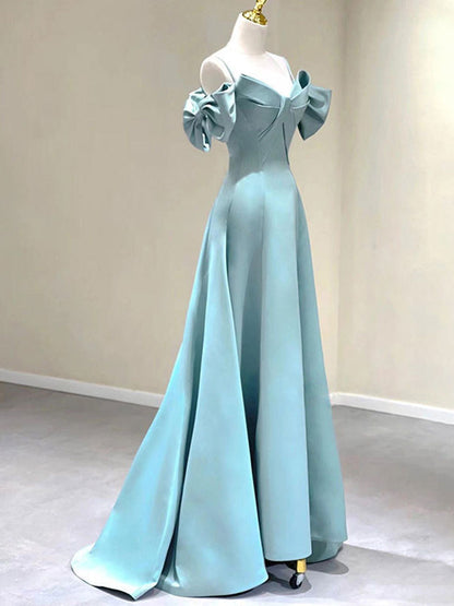 Blue A-Line Satin Dresses