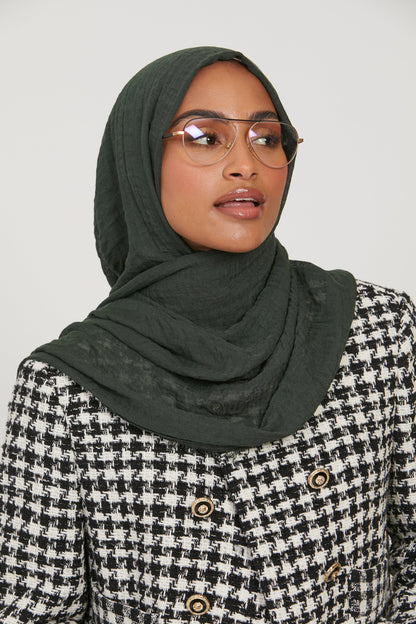Frayed Crinkle Hijab - Dark Green