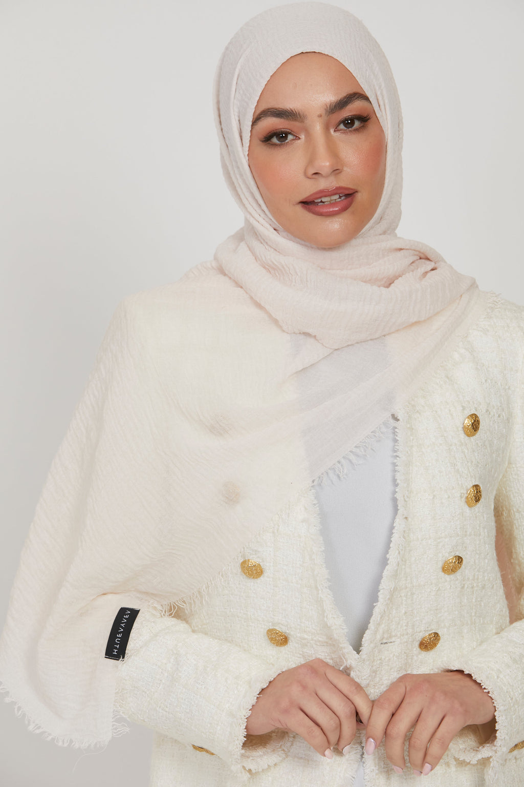 Frayed Crinkle Hijab - Off White