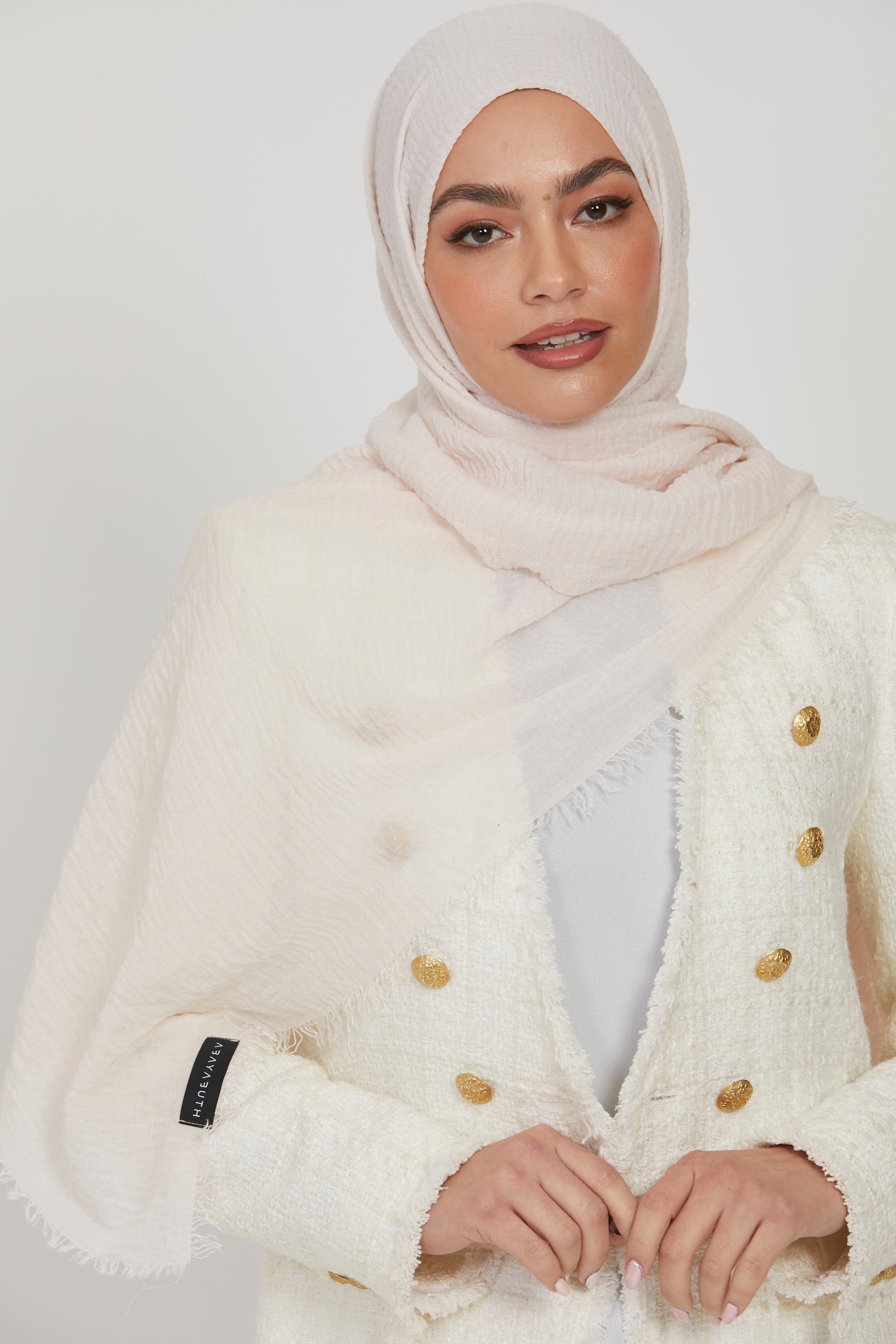 Frayed Crinkle Hijab - Off White