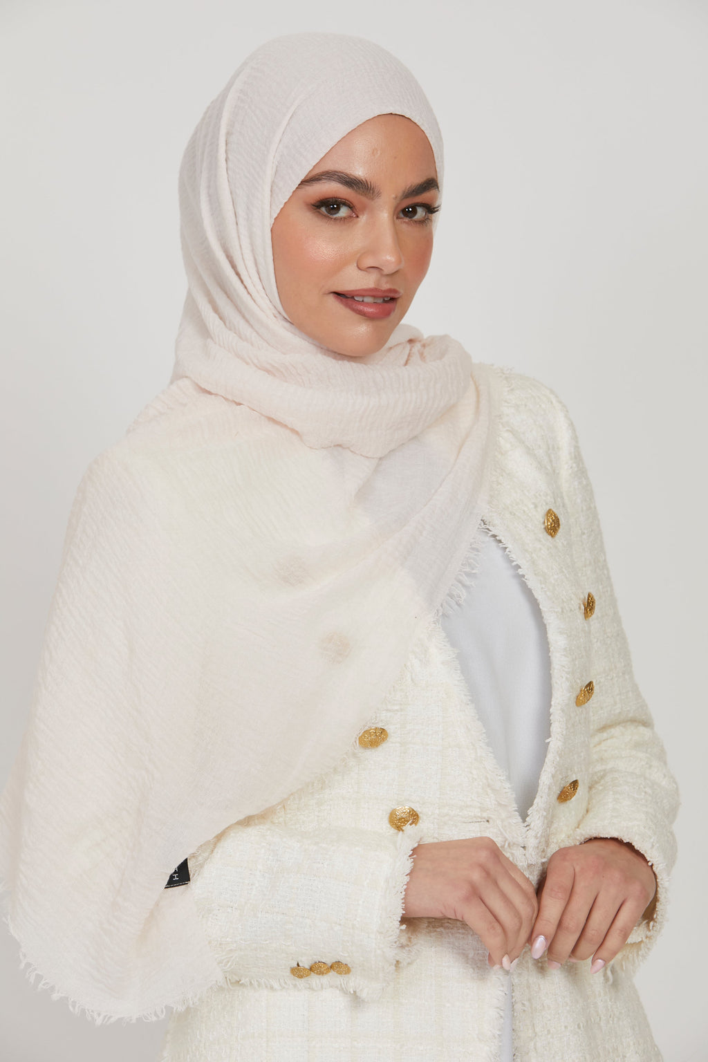 Frayed Crinkle Hijab - Off White
