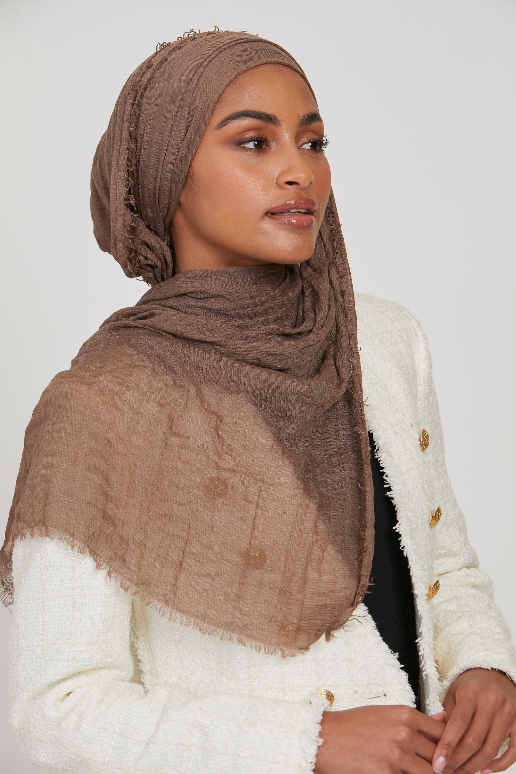 Frayed Crinkle Hijab - Mocha