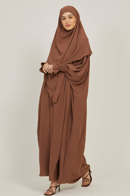 Abaya with Khimar Set - Dark Brown