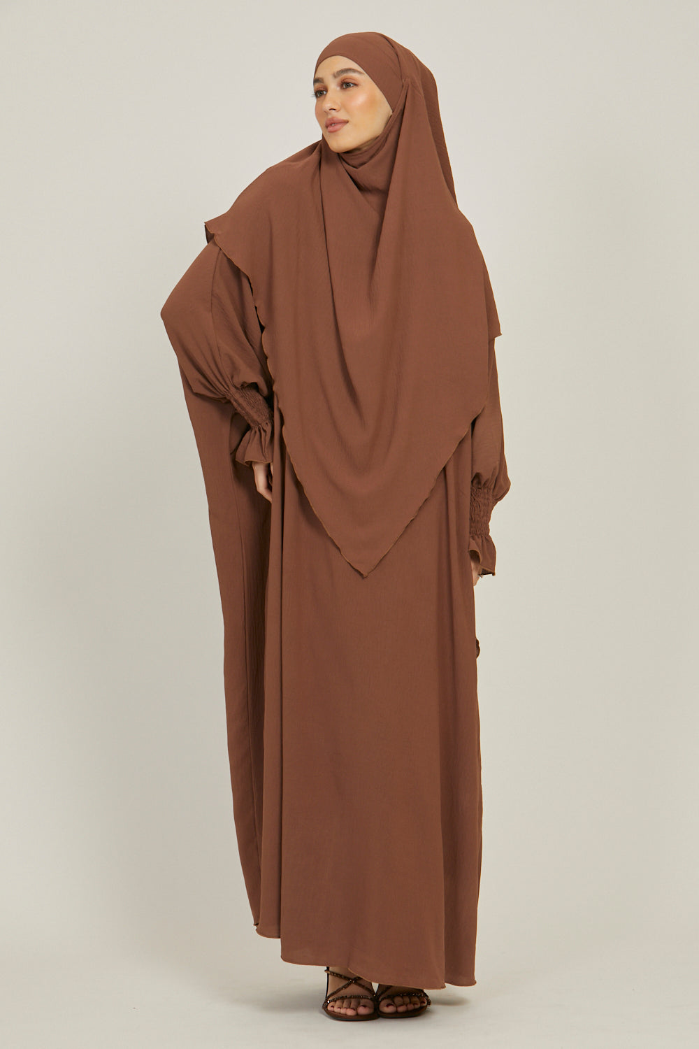 Abaya with Khimar Set - Dark Brown