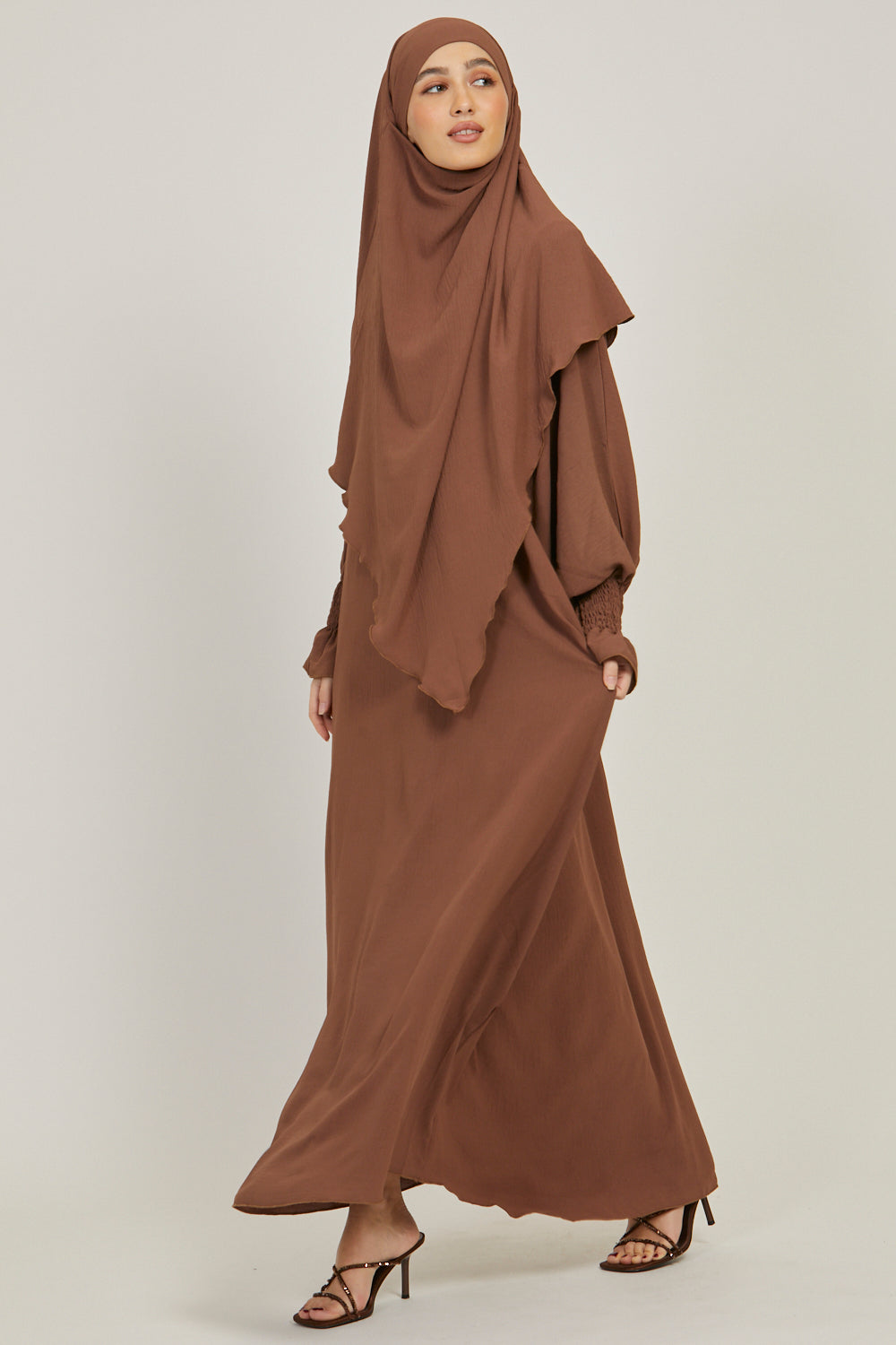 Abaya with Khimar Set - Dark Brown