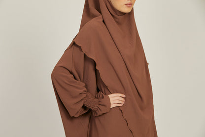 Abaya with Khimar Set - Dark Brown