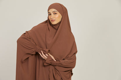 Abaya with Khimar Set - Dark Brown