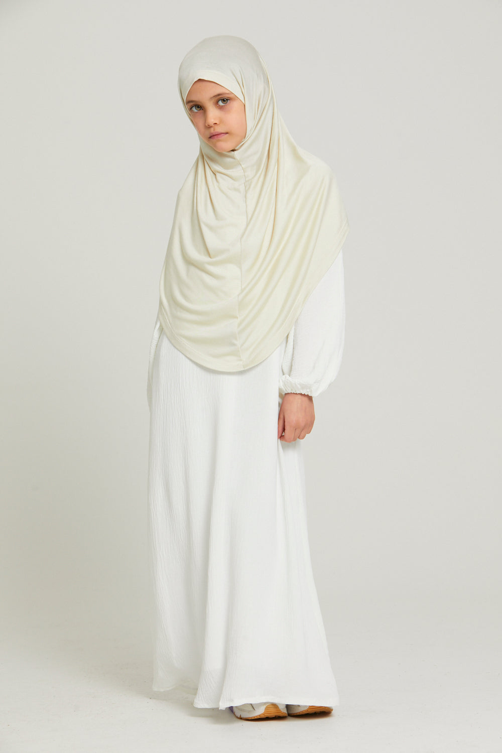 Junior Girls Premium Jersey Khimar - Off White