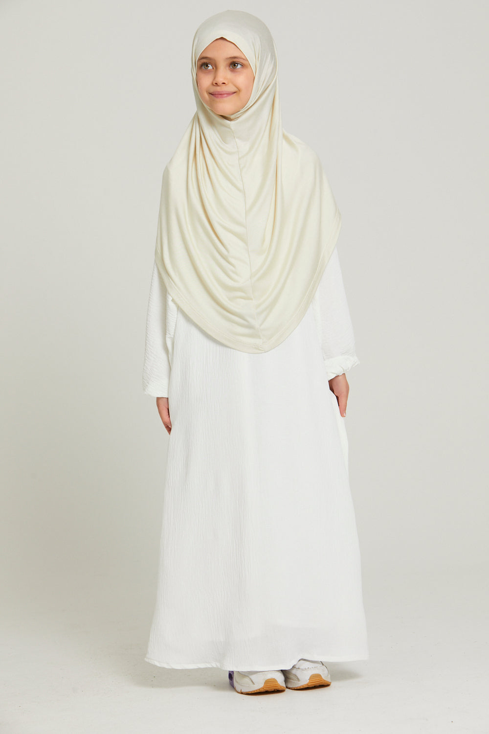 Junior Girls Premium Jersey Khimar - Off White