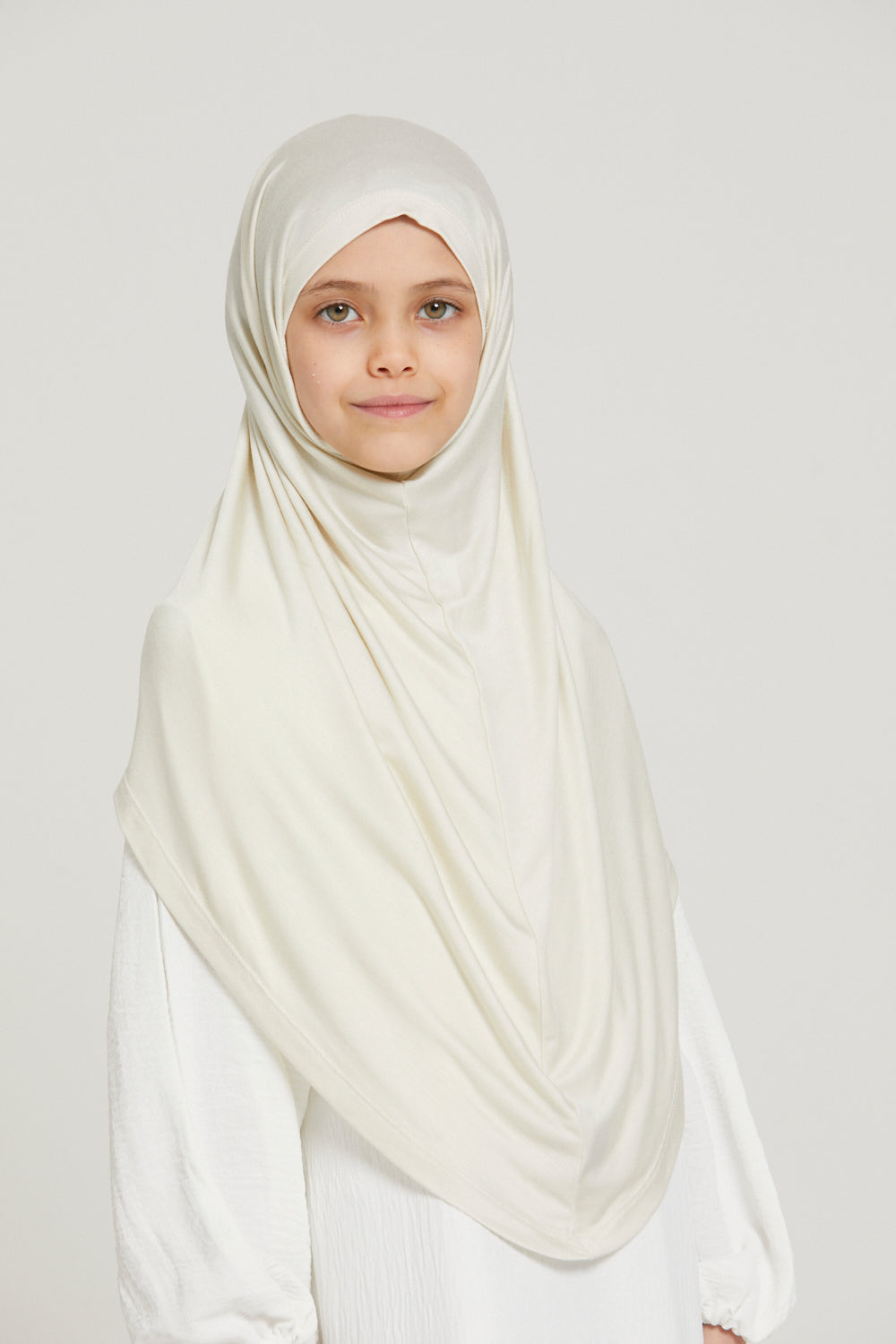 Junior Girls Premium Jersey Khimar - Off White
