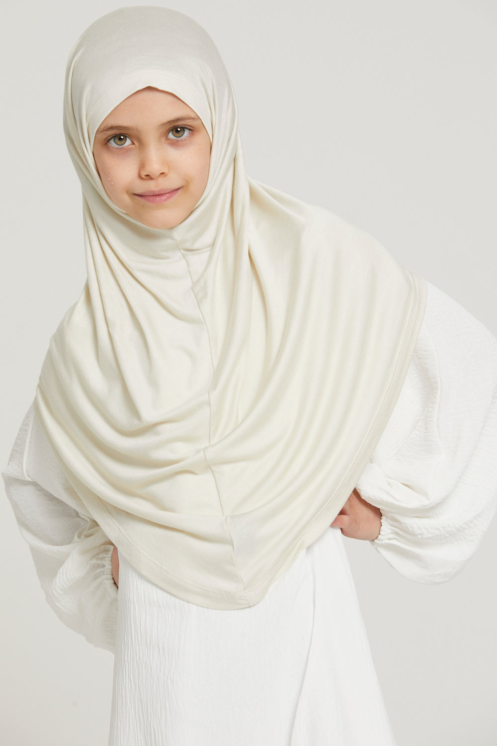 Junior Girls Premium Jersey Khimar - Off White