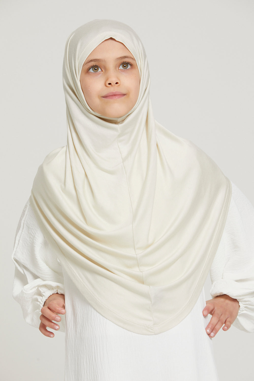 Junior Girls Premium Jersey Khimar - Off White