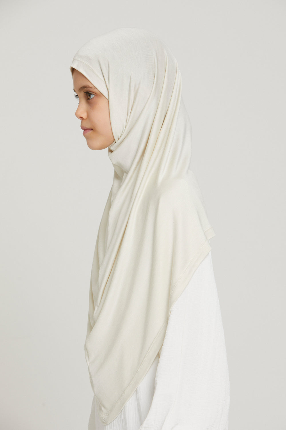 Junior Girls Premium Jersey Khimar - Off White