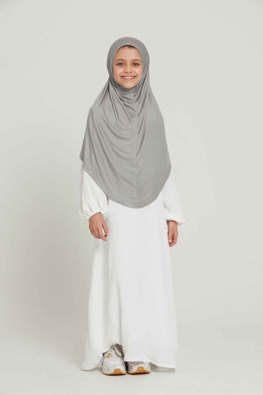 Junior Girls Premium Jersey Khimar - Silver/Grey