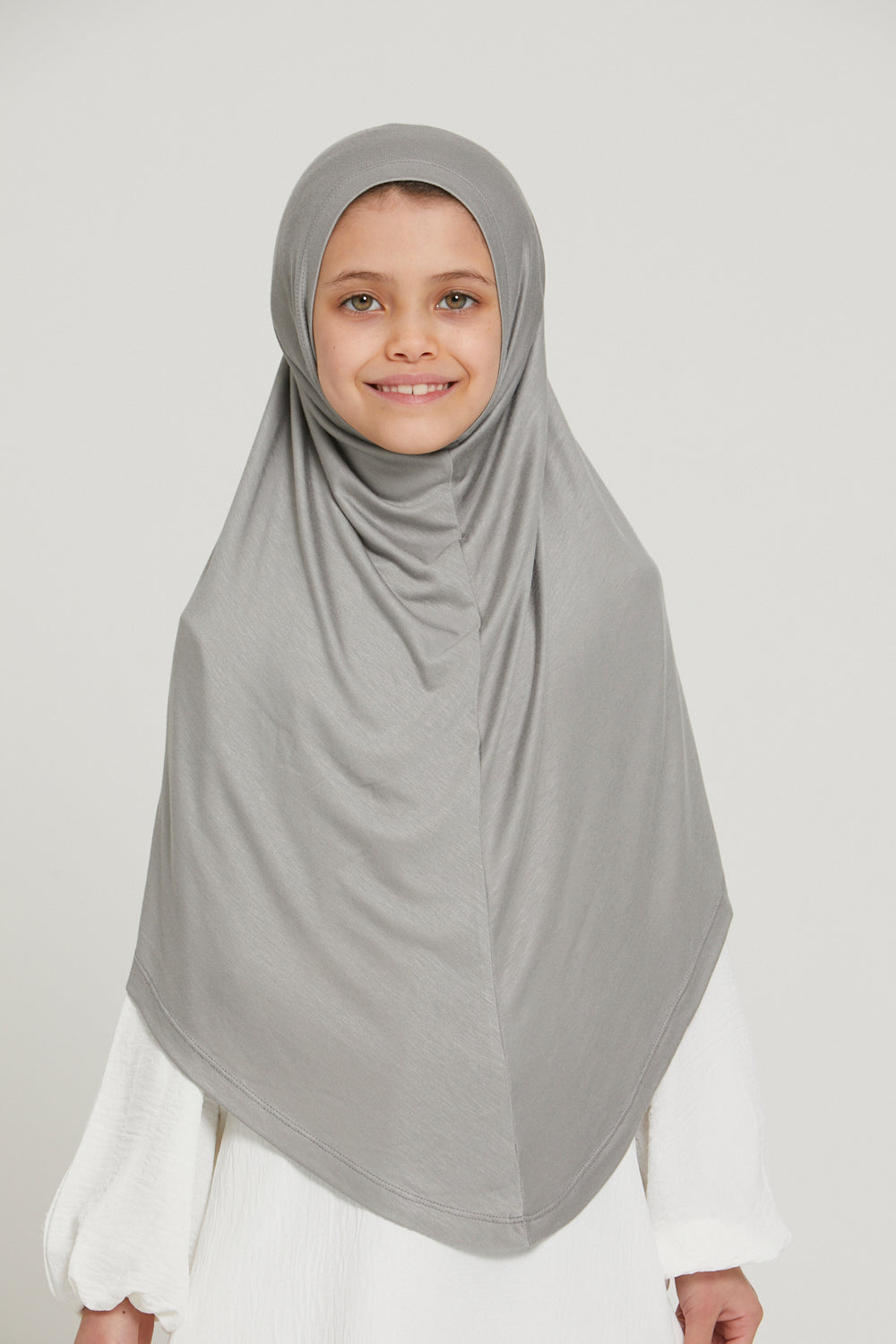 Junior Girls Premium Jersey Khimar - Silver/Grey