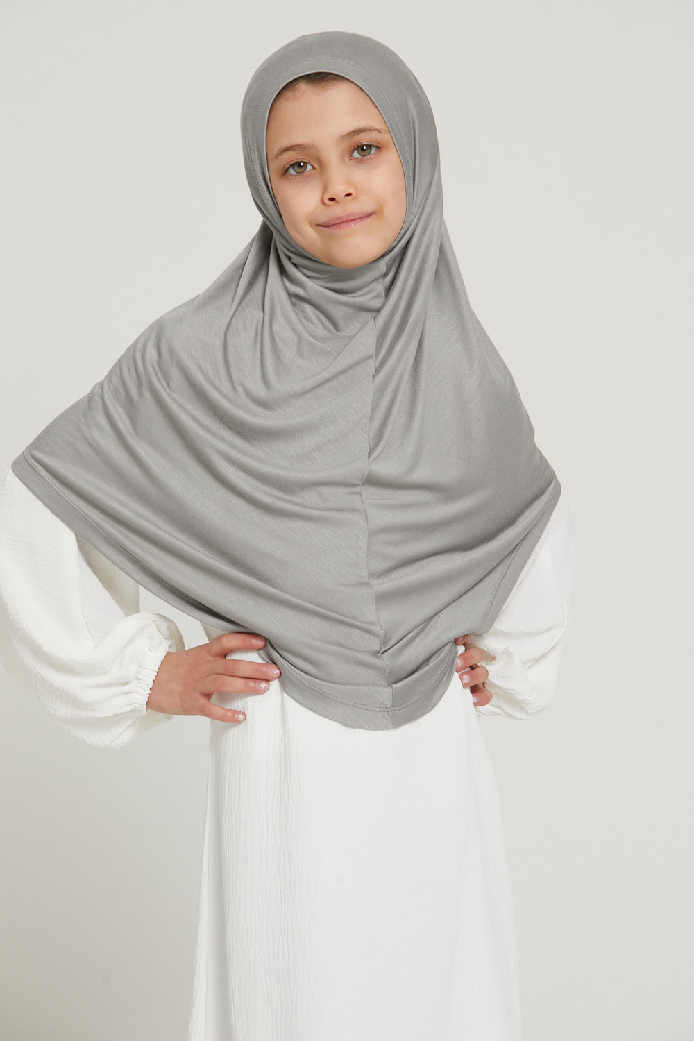 Junior Girls Premium Jersey Khimar - Silver/Grey