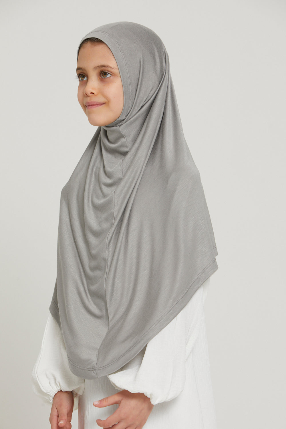 Junior Girls Premium Jersey Khimar - Silver/Grey