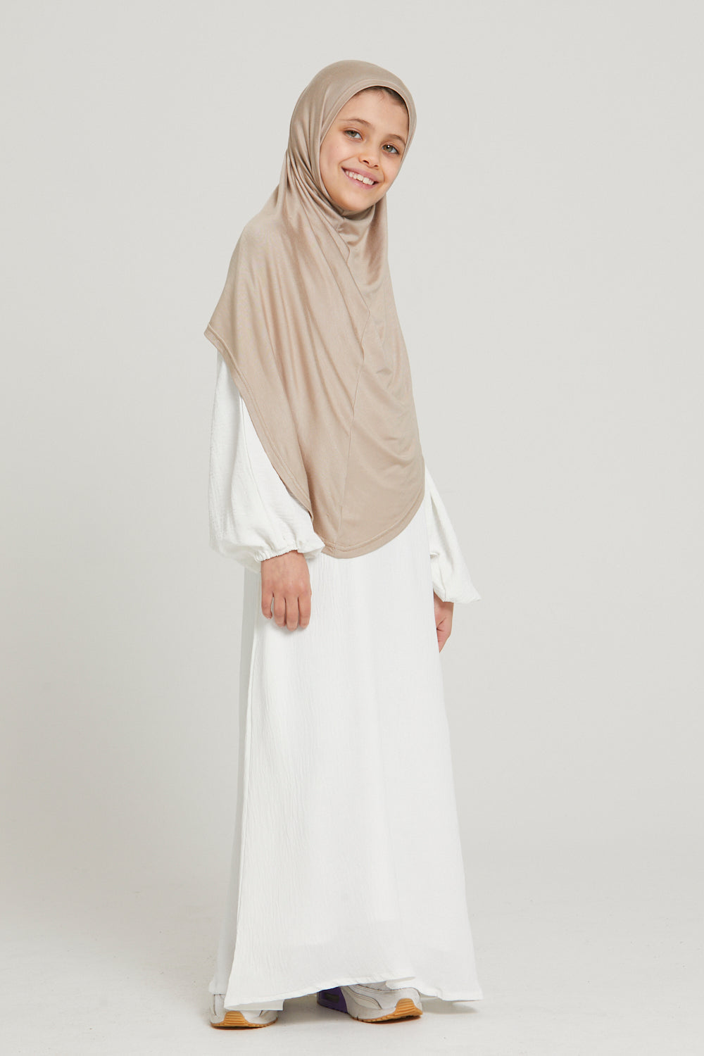 Junior Girls Premium Jersey Khimar - Nude