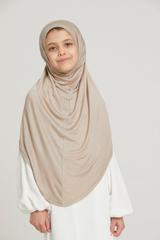 Junior Girls Premium Jersey Khimar - Nude
