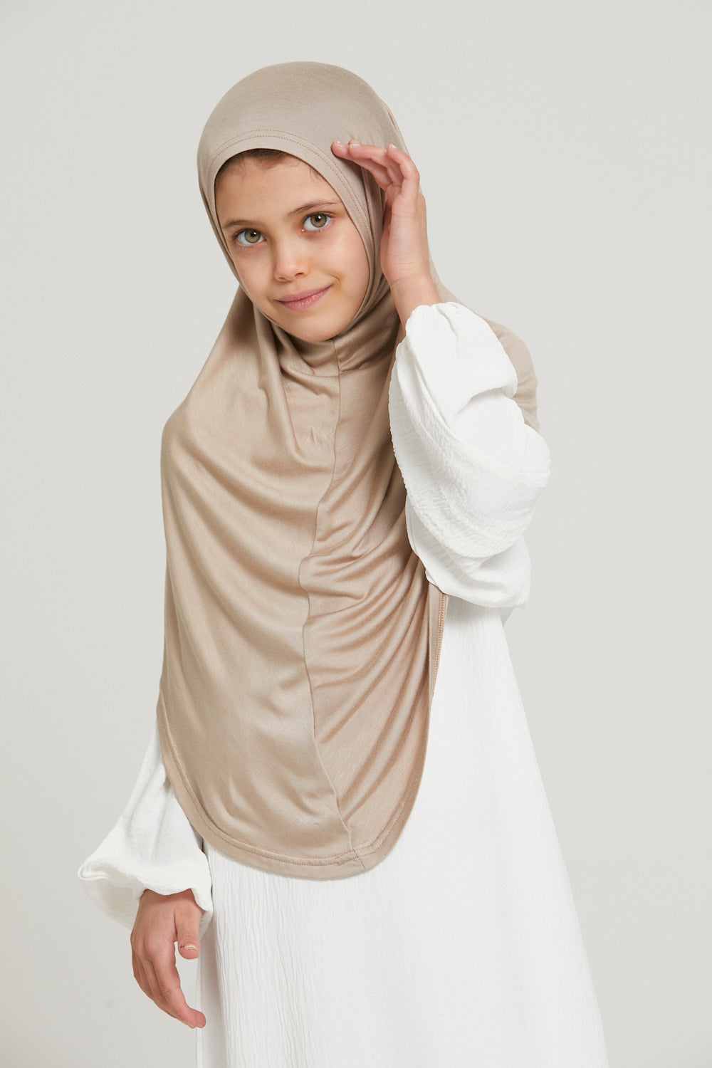 Junior Girls Premium Jersey Khimar - Nude