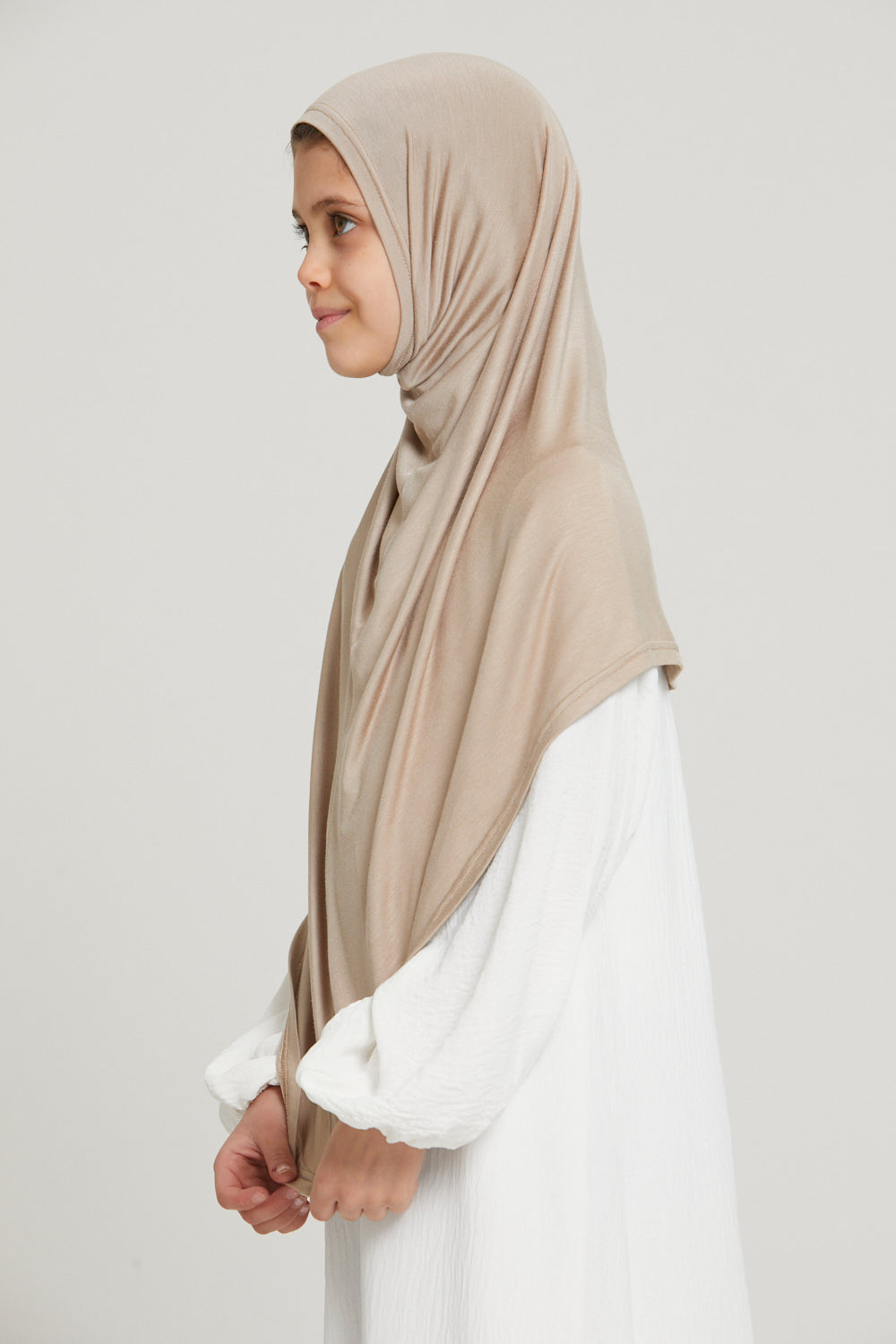 Junior Girls Premium Jersey Khimar - Nude