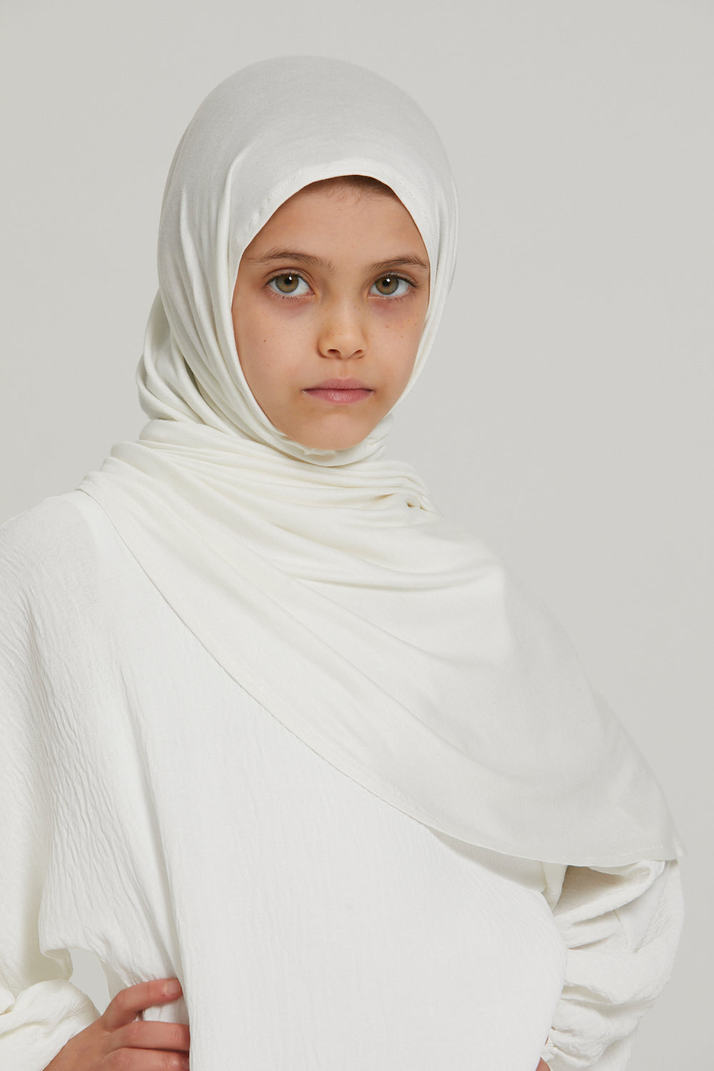 Junior Girls Instant Jersey Hijab - Ivory White