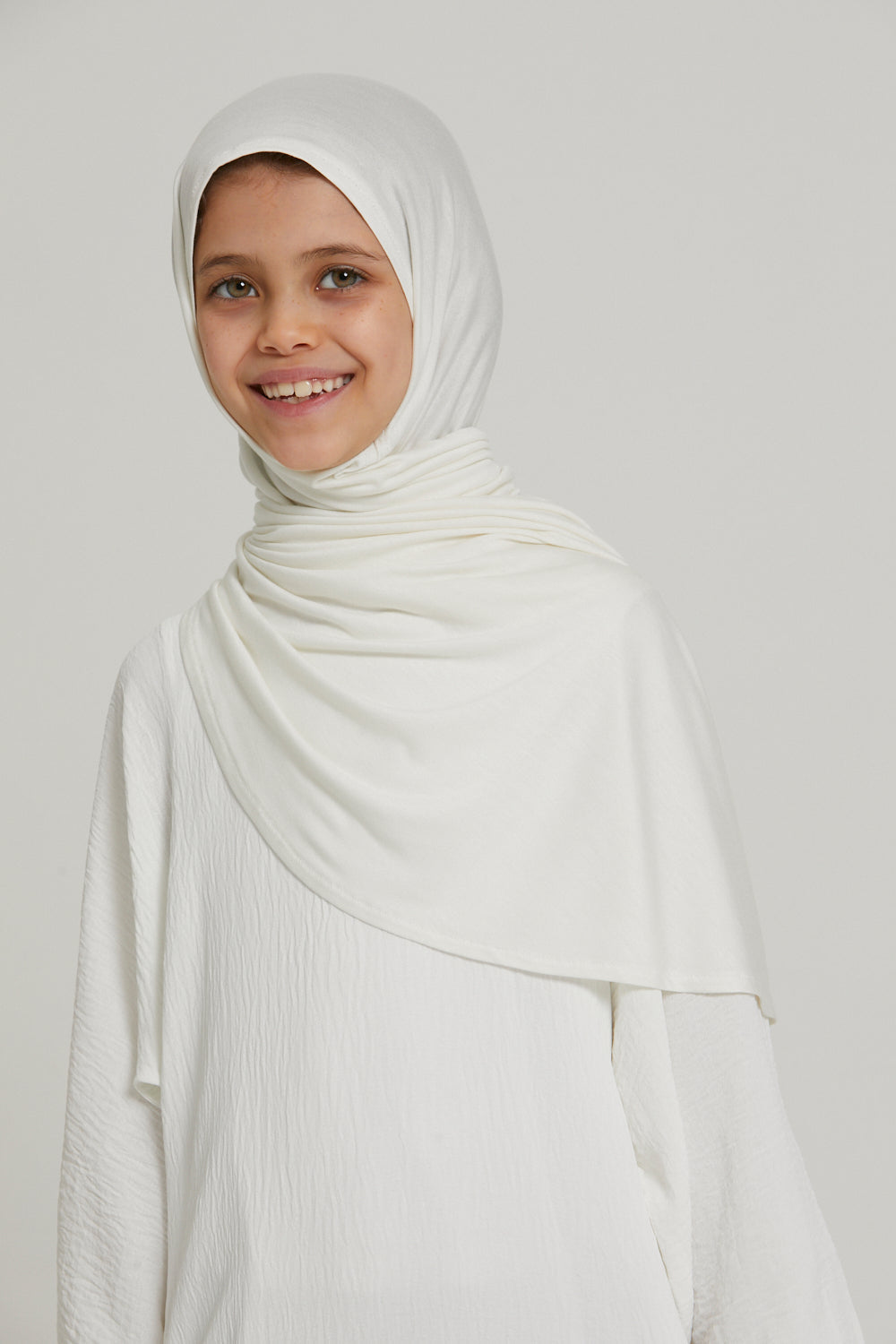 Junior Girls Instant Jersey Hijab - Ivory White